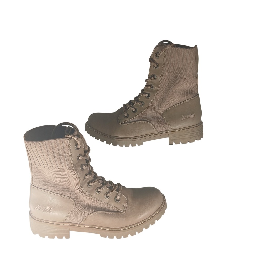 Blowfish Malibu B138 Mens Tan Lace Up Knit Combat Boots Lug Sole Size 7.5